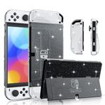 Yükseltilmiş - Nintendo Switch OLED Model 2021 ile Uyumlu FANPL Simli Kılıf, Switch OLED, Yanıp Sönen Sert PC Konsol Kabuk ve Parlak Yumuşak TPU Ergonomik Joycon Kılıf