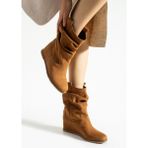 Yula Fashion Shoes Kadın Körüklü Gizli Topuk Çizme (9cm) Taba