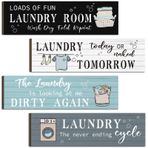 Yulejo Çamaşırhane Odası Dekoru Çamaşır Odası Ahşap Tabela Komik Tabela Duvar Plaketi Rustik Çiftlik Evi Çamaşır Duvar Dekoru Vintage Banyo Duvar İşareti Çamaşır Kuralları Banyo için Asma Dekoru, 4 Parça (Çok Renkli)