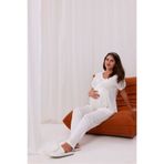 Yulem Homewear Ekru Kurdele Detaylı Tasarım Emzirme Özellikli Lohusa Hamile Pijama Takım