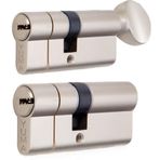 Yuma | Ortak Anahtarlı Bilyalı Tuzaklı 2'li Set Kilit Göbeği, Mandallı - Mandalsız Set, Çelik Kapı Göbeği (68 mm, Nikel)
