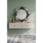 Yumedi Design DA1297BTS - Elifa Dresuar , Antre Hol Rafı, Duvara Montaj Tv Sehpası 120CM Beyaz-Traverten-Silver