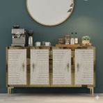 Yumedi Design KA1207BTG - Kerem Konsol, Tv Sehpası, Çok Amaçlı Dolap ve Kahve Köşesi 120CM Beyaz-Traverten-Gold - Beyaz Mermer