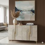 Yumedi Design KA1208BTG - Dünya Konsol, Tv Sehpası, Çok Amaçlı Dolap ve Kahve Köşesi 120CM Beyaz-Traverten-Gold - Beyaz Mermer