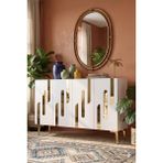 Yumedi Design KA1229BG - Gökmen Konsol, Tv Sehpası, Çok Amaçlı Dolap ve Kahve Köşesi 120CM Beyaz-Gold - Beyaz - Altın