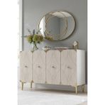 Yumedi Design KA1297BTG - Elifa Konsol, Tv Sehpası, Çok Amaçlı Dolap ve Kahve Köşesi 120CM Beyaz- Traverten - Gold - Beyaz Mermer