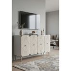 Yumedi Design KA1297BTS - Elifa Konsol, Tv Sehpası, Çok Amaçlı Dolap ve Kahve Köşesi 120CM Beyaz- Traverten- Silver - Traventen