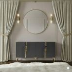 Yumedi Design KA1516AG - Dünya Konsol, Tv Sehpası, Çok Amaçlı Dolap ve Kahve Köşesi 150CM Antrasit-Gold - Antrasit - Altın