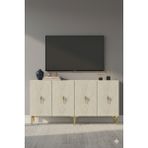 Yumedi Design KA1527BTG - Ayshe Konsol, Tv Sehpası, Çok Amaçlı Dolap ve Kahve Köşesi 150CM Beyaz-Traverten-Gold - Beyaz Mermer