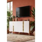 Yumedi Design KA1598DBG - Cherry Konsol, Tv Sehpası, Çok Amaçlı Dolap ve Kahve Köşesi 150CM Safirmeşe-Beyaz-Gold - Safir Meşe - Beyaz - Altın