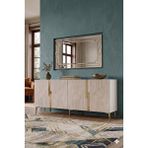 Yumedi Design KA1828BTG - Meba Konsol, Tv Sehpası, Çok Amaçlı Dolap ve Kahve Köşesi 180CM Beyaz-Traverten-Gold - Beyaz Mermer