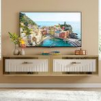 Yumedi Design TDA1206DBG -Kerem Duvara Montaj Tv Stand , Tv Sehpası 120CM Safirmeşe-Beyaz-Gold - Safir Meşe - Beyaz - Altın