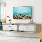 Yumedi Design TDA1206DBS -Kerem Duvara Montaj Tv Stand , Tv Sehpası 120CM Safirmeşe-Beyaz-Silver - Safir Meşe - Beyaz - Gümüş