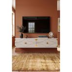 Yumedi Design TDA1297BTG -Elifa Duvara Montaj Tv Stand , Tv Sehpası 120CM Beyaz-Traverten-Gold - Beyaz - Traverten - Gold