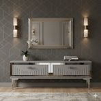 Yumedi Design TSA1204BS - Kerem Tv Stand , Tv Sehpası 120CM Beyaz-Silver - Beyaz - Gümüş