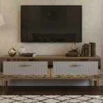 Yumedi Design TSA1204DBG - Kerem Tv Stand , Tv Sehpası 120CM Safirmeşe-Beyaz-Gold - Safir Meşe - Altın