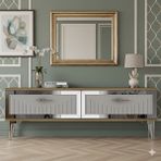 Yumedi Design TSA1204DBS - Kerem Tv Stand , Tv Sehpası 120CM Safirmeşe-Beyaz-Silver - Safir Meşe - Gümüş