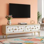 Yumedi Design TSA1212DBG - Rabbit Tv Stand , Tv Sehpası 120CM Safirmeşe-Beyaz-Gold - Safir Meşe - Beyaz - Altın