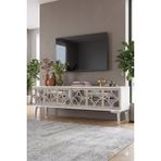 Yumedi Design TSA1236BTS - Filibe Tv Stand , Tv Sehpası 120CM Beyaz-Traverten-Silver - Beyaz - Traverten