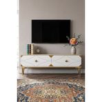 Yumedi Design TSA1297DBG - Elifa Tv Stand , Tv Sehpası 120CM Safirmeşe-Beyaz-Gold - Safir Meşe - Beyaz - Altın