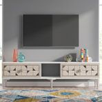 Yumedi Design TSA1504BTS - Rabbit Tv Stand , Tv Sehpası 150CM Beyaz-Traverten-Silver - Beyaz - Traverten