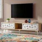 Yumedi Design TSA1504DBS - Rabbit Tv Stand , Tv Sehpası 150CM Safirmeşe-Beyaz-Silver - Safir Meşe - Beyaz - Gümüş