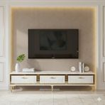 Yumedi Design TSA1802BG - Kerem Tv Stand , Tv Sehpası 180CM Beyaz-Gold - Beyaz - Altın