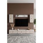 Yumedi Design TVR1897BTS - Elifa Tv Ünitesi Takımı 180CM Beyaz-Traverten-Silver - Beyaz - Traverten - Silver