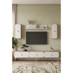 Yumedi Design TVR1897DBG - Elifa Tv Ünitesi Takımı 180CM Safirmeşe-Beyaz-Gold - Safir Meşe - Beyaz - Altın