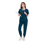 YUMERA Kadınlar için Önlükler, İnce Kadın Dayanıklı Çok Cepli V Yaka Scrubs Kadın Doktorlar Scrubs Üst ve Pantolon Gevşek Sağlık Tunikleri İş Kıyafeti İnce ve Havalı, Karayip Mavisi, M