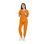 YUMERA Kadınlar için Önlükler, İnce Kadın Dayanıklı Çok Cepli V Yaka Scrubs Kadın Doktorlar Scrubs Üst ve Pantolon Gevşek Sağlık Tunikleri İş Kıyafeti İnce ve Havalı, Turuncu, L
