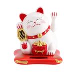 YUMILI El sallayan kedi Maneki Neko, Maneki Neko Şans Kedisi, Güneş Enerjisiyle Çalışan Sevimli Mutlu El Sallayan Şans Kedisi, Mağazalar, Restoranlar ve Ev Dekorasyonu için (Beyaz)