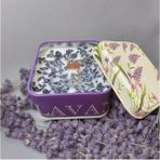YummiVia Lavanta Resimli Lavanta Çiçeği ve Lavanta Kokulu %100 Bitkisel Aromaterapi Teneke Mum - Mor