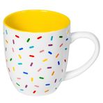 Yummy Sprinkles kupa | Gökkuşağı Sprinkles ile Sevimli Kahve Kupası | Kahve Fincanı Hediyesi | Lavanta kupası | Yeşil, Sarı, Kırmızı, Pembe ve Mavi Sprinkles ile Beyaz Seramik kupa | Büyük, Eğlenceli
