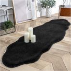 Yumuşacık Tüylü Yumuşak Dokulu Premium Kaliteli Çiftkafa Tavşan Post Shaggy Halı Siyah - 75 x 150
