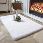 Yumuşacık Tüylü Yumuşak Dokulu Premium Kaliteli Düz Kesim Tavşan Post Shaggy Halı Beyaz - 90 x 150