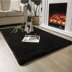 Yumuşacık Tüylü Yumuşak Dokulu Premium Kaliteli Düz Kesim Tavşan Post Shaggy Halı Siyah - 150 x 200