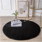 Yumuşacık Tüylü Yumuşak Dokulu Premium Kaliteli Yuvarlak Tavşan Post Shaggy Halı Siyah - 150 x 150