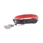 Yumuşak Dokulu Gerçek Deri Flatiron Köpek Boyun Tasması 2,5x47cm, Lacivert Kırmızı
