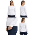 Yumuşak Dokulu Pamuk Dokuma Uzun Kol Balerin Yaka Parmak Geçmeli Body Modal T-Shirt (Beyaz, M)