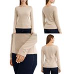 Yumuşak Dokulu Pamuk Dokuma Uzun Kol Balerin Yaka Parmak Geçmeli Body Modal T-Shirt (Taş, M)