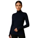 Yumuşak Dokulu Pamuk Dokuma Uzun Kol Dik Yaka Parmak Geçmeli Body Modal T-Shirt (Lacivert, XL)