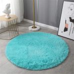 Yumuşak Kabarık Hiser Yuvarlak Halı Oturma Odası için Kaymaz Tüylü Parça Halı Yemek Odası Yatak Odası Ev Dekorasyonu için Uzun Tüylü Peluş Halı (Mavi 80 x 80 cm)