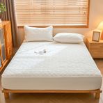 Yumuşak Kapitone Lastikli Çarşaf - Tek/Çift/Kraliçe/Kral Yatak Koruyucu Pamuk Kumaş Yatak 5-30 cm Yataklar için Yatak Takımı 48 x 74 cm Yastık Kılıfı İçerir - Beyaz