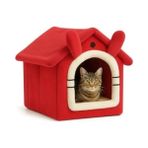 Yumuşak Kedi Yatağı | Derin Uyku Evi, Çıkarılabilir Minderli, Isı Yalıtımlı (Kırmızı)