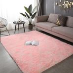 Yumuşak pelüş uzun tüylü halı, kaymaz tüylü halı, oturma odası, yatak odası, yemek odası, koridor, geometrik tasarım, pembe ve beyaz, 120 x 160 cm