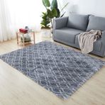 Yumuşak Pelüş Uzun Tüylü Halı, Modern Kaymaz Tüylü Halı Oturma Odası, Yatak Odası, Yemek Odası, Koridor için - Gri Beyaz 200 x 250 cm