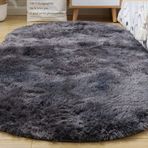 Yumuşak Peluş Yüksek Havlı Kaymaz Halı Oval Modern Halı Oturma Odası Yatak Odası Yoga Bej 80x160 cm (31x63 inç)