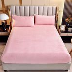 Yumuşak pembe polar lastikli çarşaf 200 x 200 + 35 cm sıcak ve rahat kışlık nevresim takımı, 35 cm derinliğinde yataklara uyar