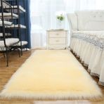 Yumuşak Suni Koyun Derisi RugFluffy Shaggy Alan Halı Yıkanabilir Kaymaz Paspaslar Yatak Odası Oturma Odası Kanepe Başucu Dekoru için (100x200 cm Sarı)